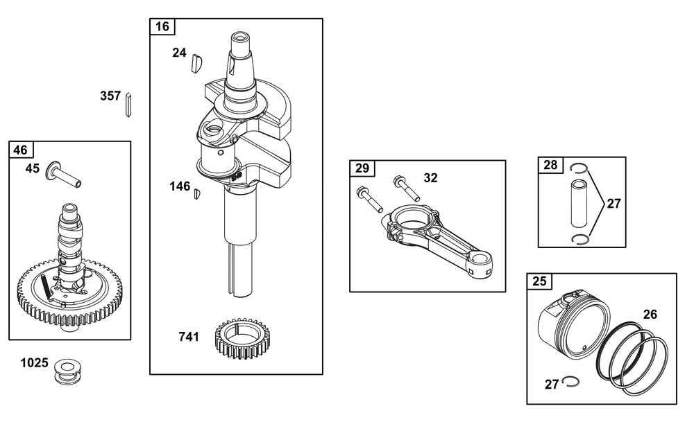 Crankshaft Group Diagram and Parts List for 356777-0142-B5 200000 - 399999 Briggs and Stratton Engine
